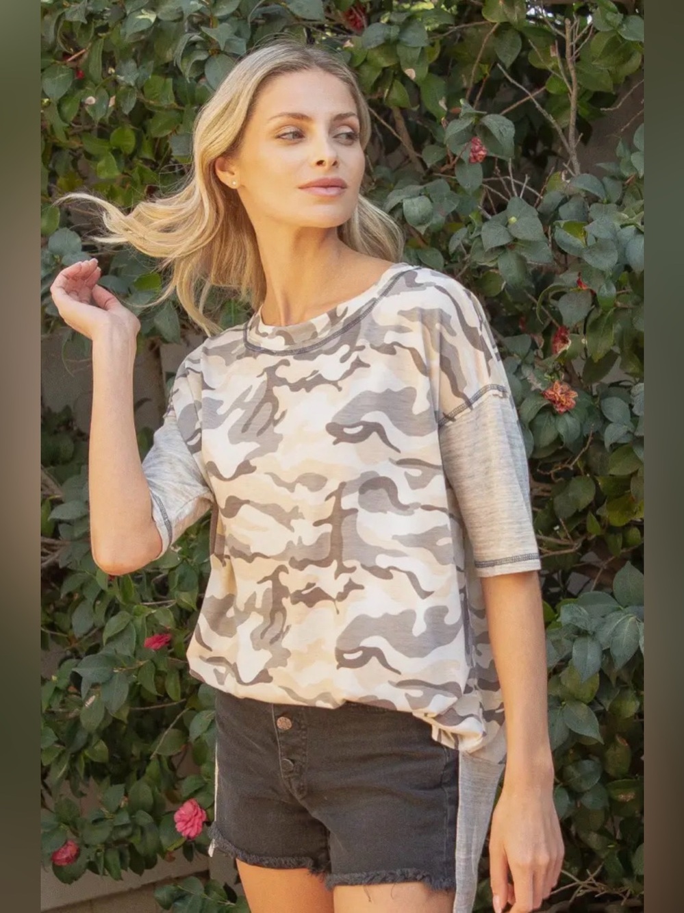 Short Sleeve Beige Camo Women’s Top